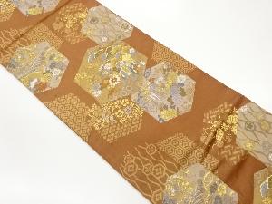 亀甲に御所車・草花模様織出し袋帯